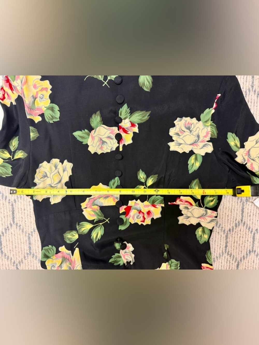 VINTAGE 90’s Asian Express Black Rose Lace Up Back Floral Maxi Dress - 7/8 - Picture 9 of 16